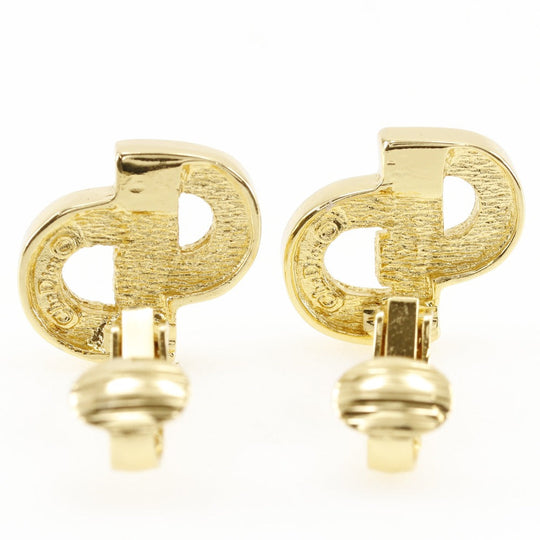 Christian Dior Earring Plated Gold, Rhinestones gold CD logo Women Used Authentic