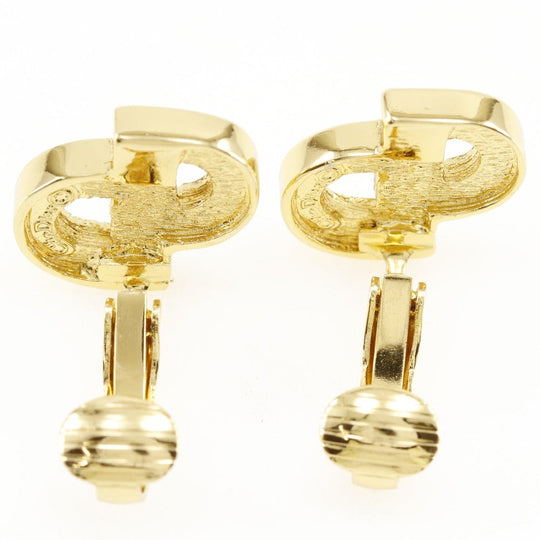 Christian Dior Earring Plated Gold, Rhinestones gold CD logo Women Used Authentic