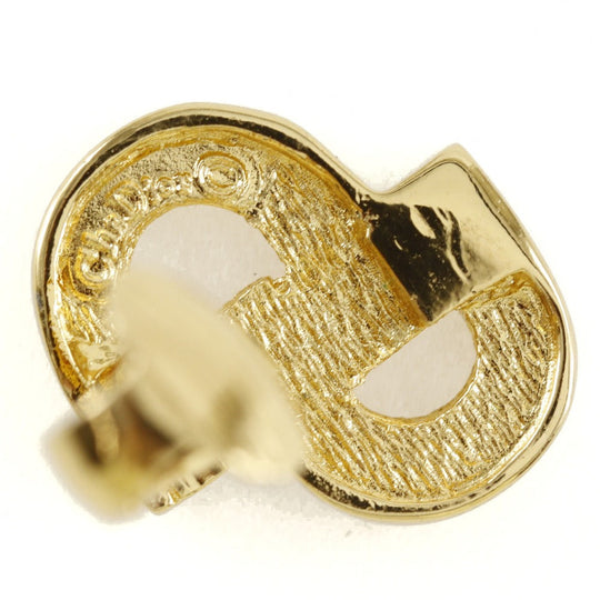 Christian Dior Earring Plated Gold, Rhinestones gold CD logo Women Used Authentic