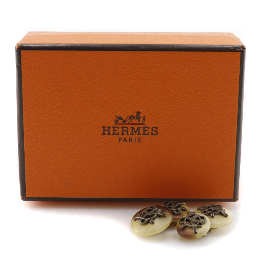 HERMES cuffs Buffalo horn Beige / Brown rap mens Used Authentic