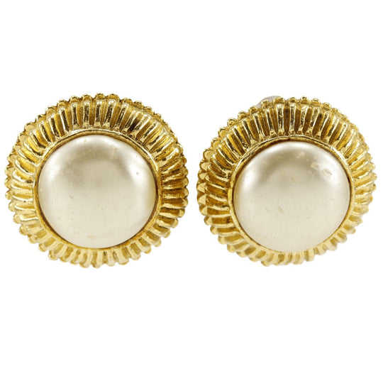 CHANEL Earring Plated Gold, Faux Pearl gold vintage Women Used Authentic