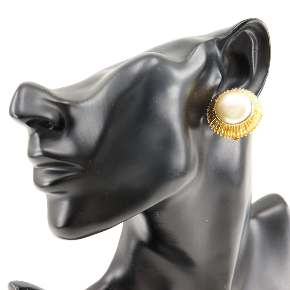 CHANEL Earring Plated Gold, Faux Pearl gold vintage Women Used Authentic