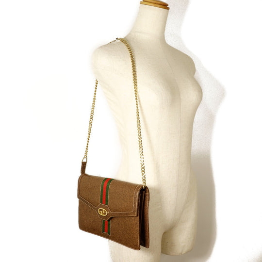 GUCCI Shoulder Bag PVC Brown 2-way clutch Sherry line Old Gucci Women Used Authentic