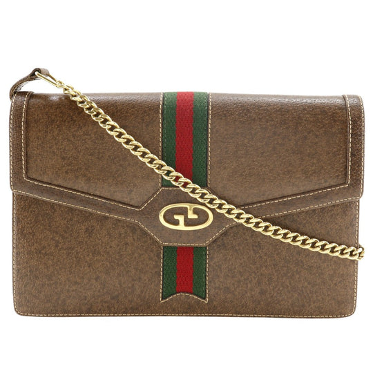 GUCCI Shoulder Bag PVC Brown 2-way clutch Sherry line Old Gucci Women Used Authentic