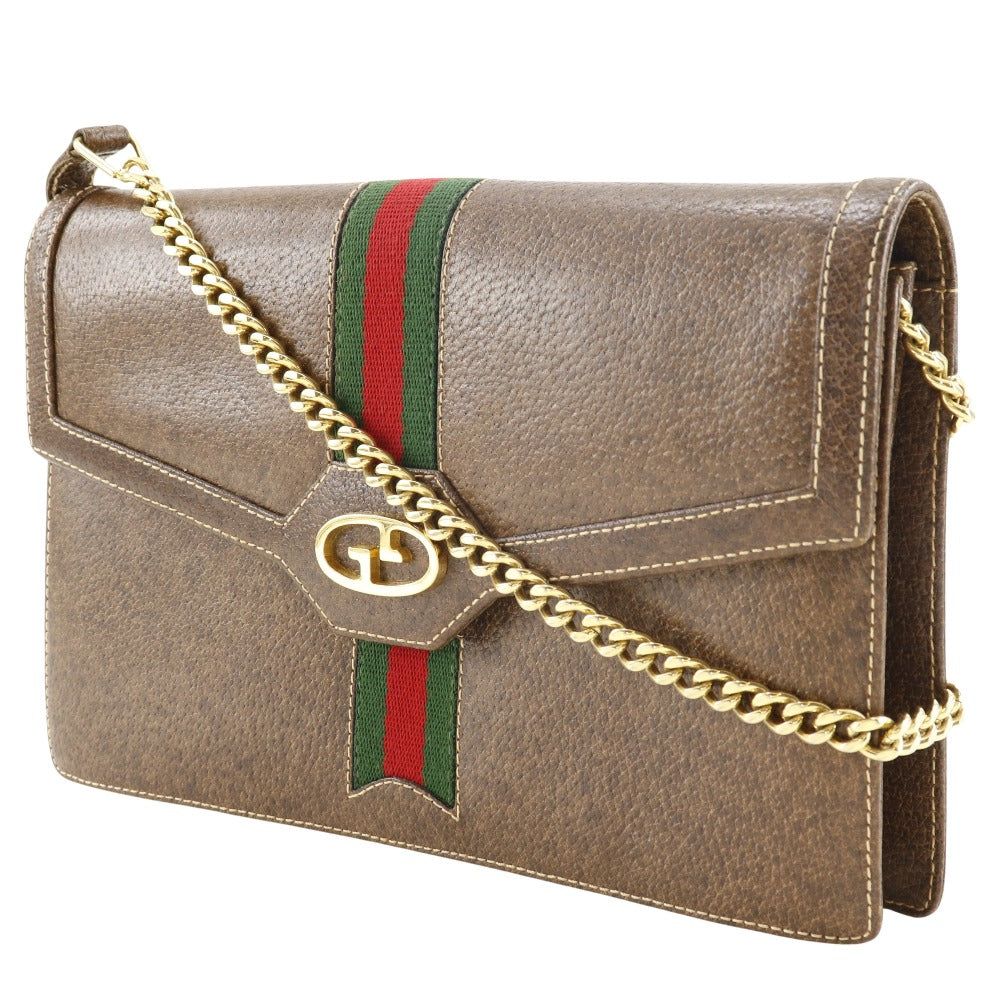 GUCCI Shoulder Bag PVC Brown 2-way clutch Sherry line Old Gucci Women Used Authentic