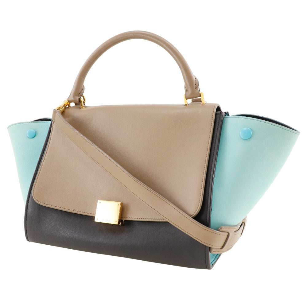 CELINE Handbag Calfskin Brown / black 2WAYShoulder Trapeze Women Used Authentic