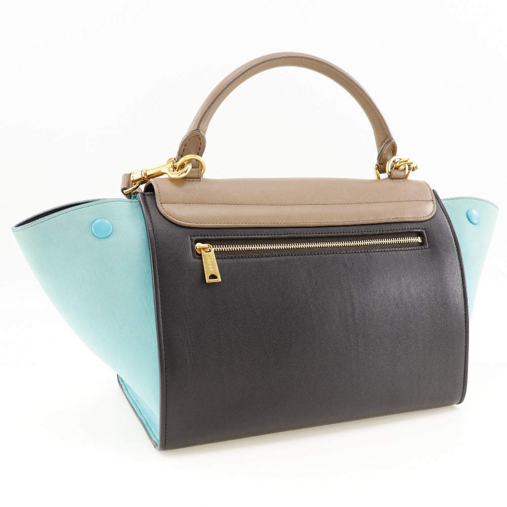 CELINE Handbag Calfskin Brown / black 2WAYShoulder Trapeze Women Used Authentic