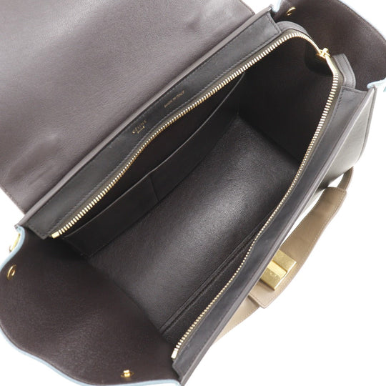 CELINE Handbag Calfskin Brown / black 2WAYShoulder Trapeze Women Used Authentic