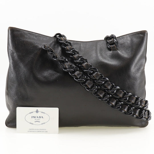 PRADA Shoulder Bag Calfskin black plastic chain Women Used Authentic