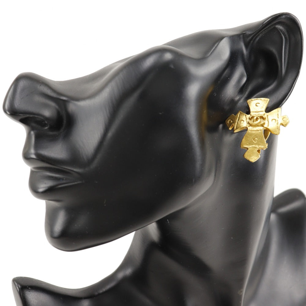 CHANEL Earring Plated Gold gold vintage COCO Mark Cross Women Used Authentic
