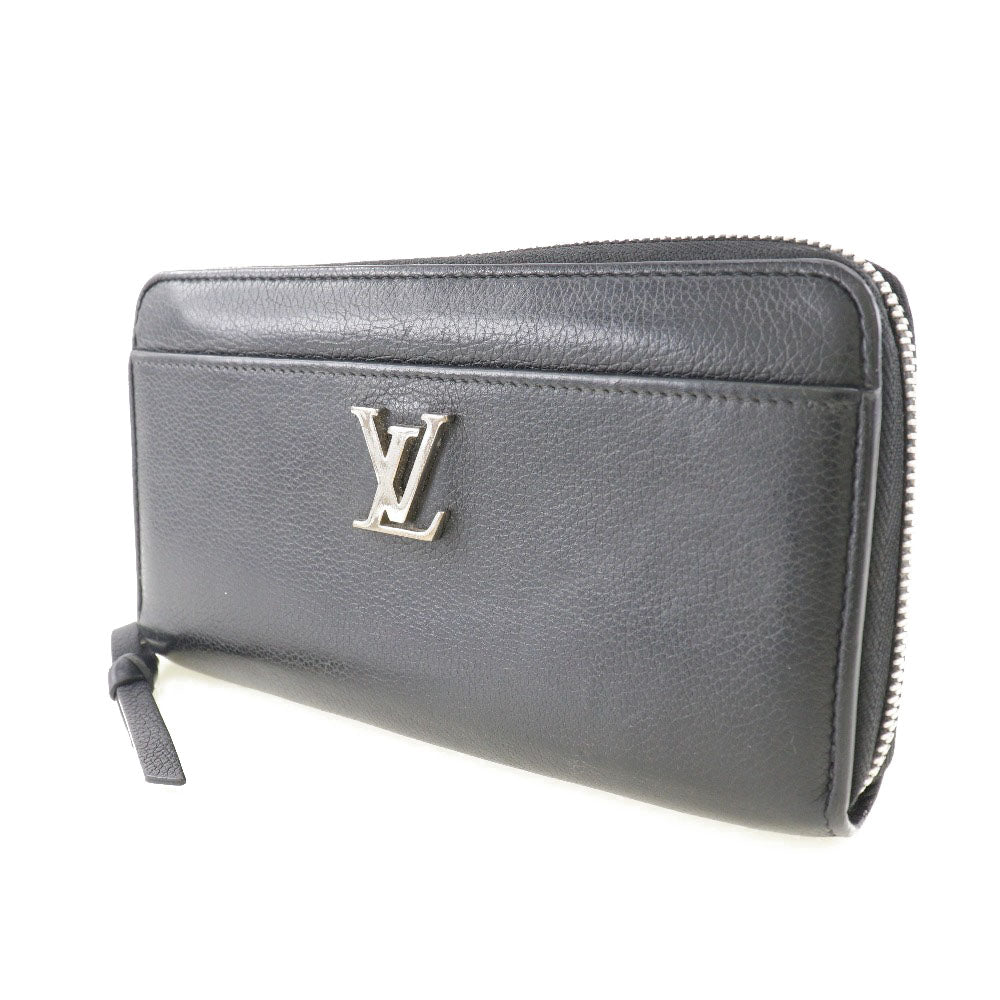 LOUIS VUITTON Long Wallet Purse leather black Zippy wallet Portefeuille Rock Me Women Used Authentic