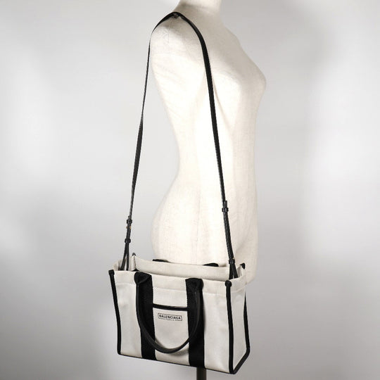 BALENCIAGA Tote Bag 671402 canvas Black / white 2WAYShoulder Small hardware Women Used Authentic