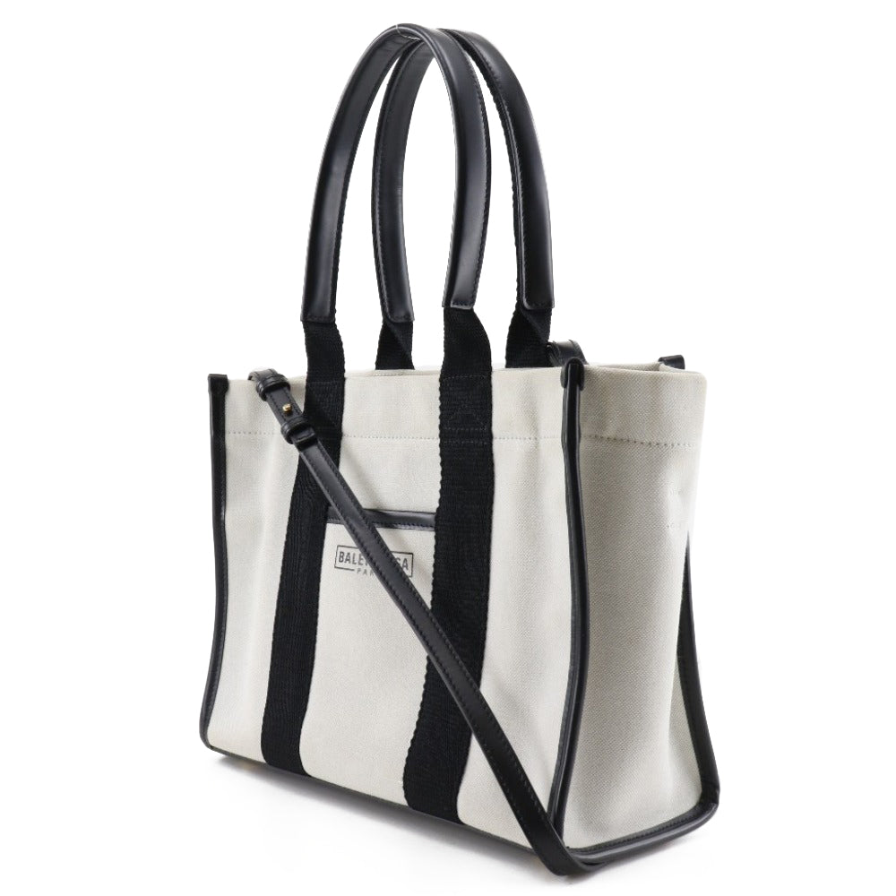 BALENCIAGA Tote Bag 671402 canvas Black / white 2WAYShoulder Small hardware Women Used Authentic