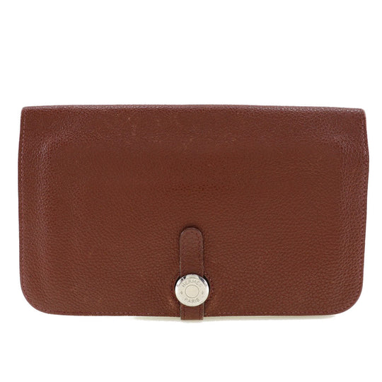 HERMES Long Wallet Purse Taurillon Clemence SilverMetal Dogon GM Women Used Authentic