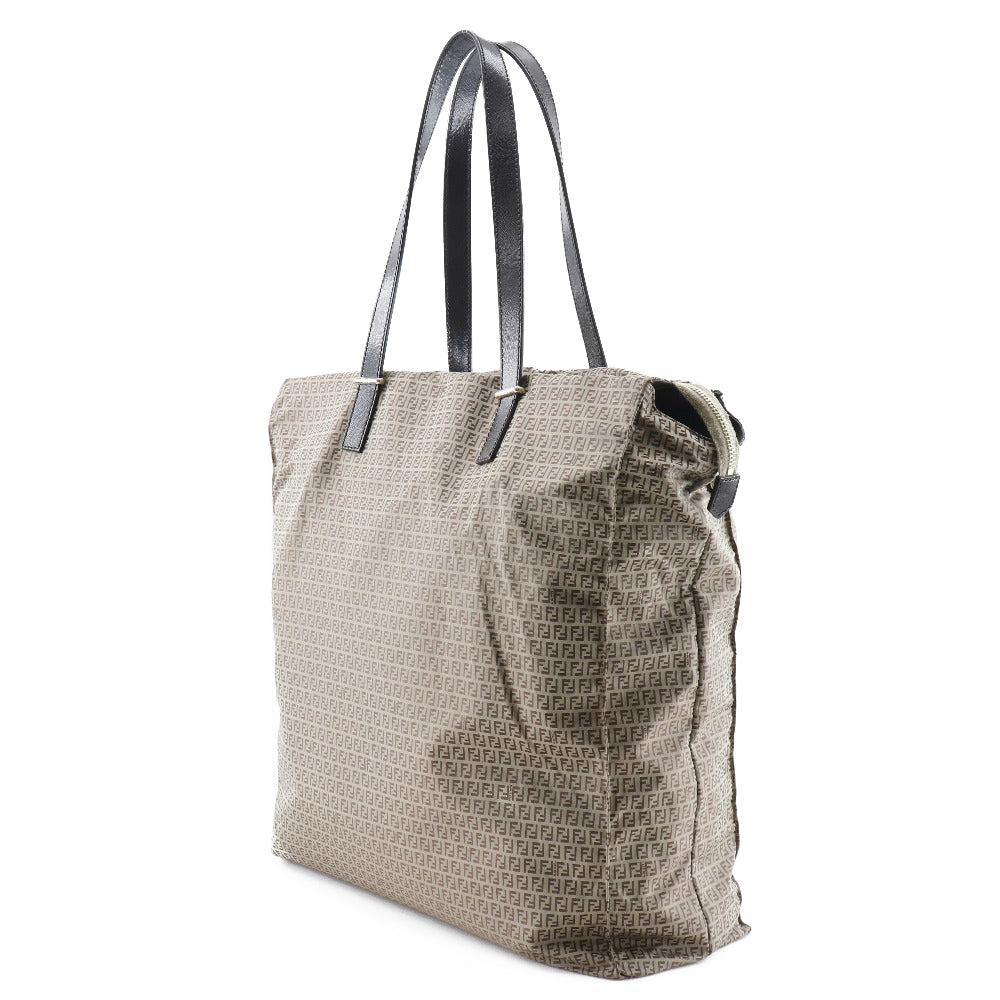 FENDI Tote Bag Nylon, Calfskin Brown micro zucchini Women Used Authentic