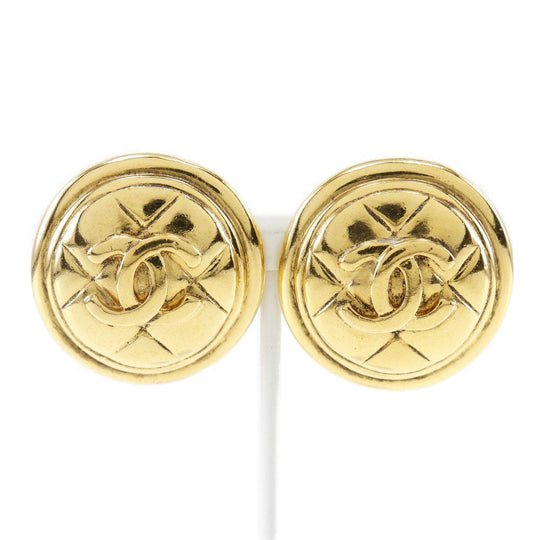CHANEL Earring Plated Gold gold vintage Matrasse COCO Mark Women Used Authentic