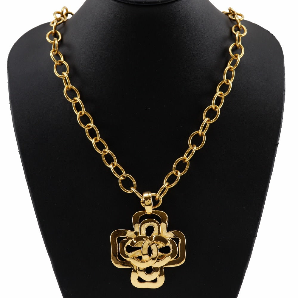 CHANEL Necklace Plated Gold gold vintage cross COCO Mark Women Used Authentic