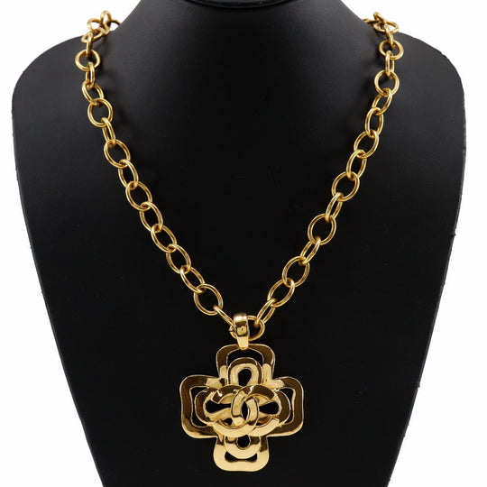 CHANEL Necklace Plated Gold gold vintage cross COCO Mark Women Used Authentic