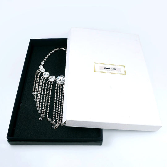 MIUMIU Necklace 5JC195 metallic Silver choker chandelier Women Used Authentic