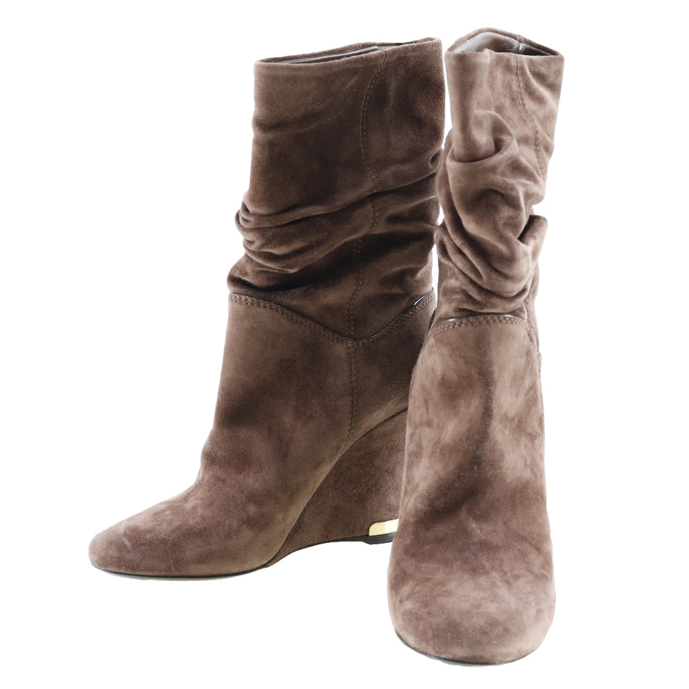 LOUIS VUITTON boots Suede Brown Wedge sole Ankle boots Women 34 1/2 Used Authentic