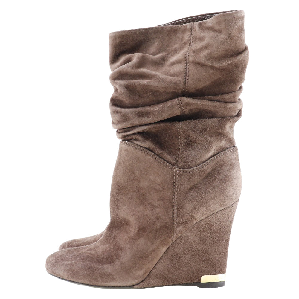 LOUIS VUITTON boots Suede Brown Wedge sole Ankle boots Women 34 1/2 Used Authentic