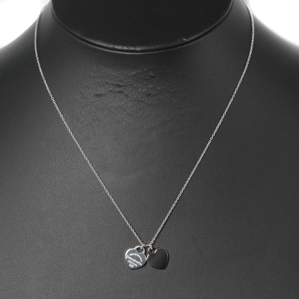 TIFFANY&Co. Necklace Silver925, Rubedo Metal Silver Return to double mini heart tag Women Used Authentic