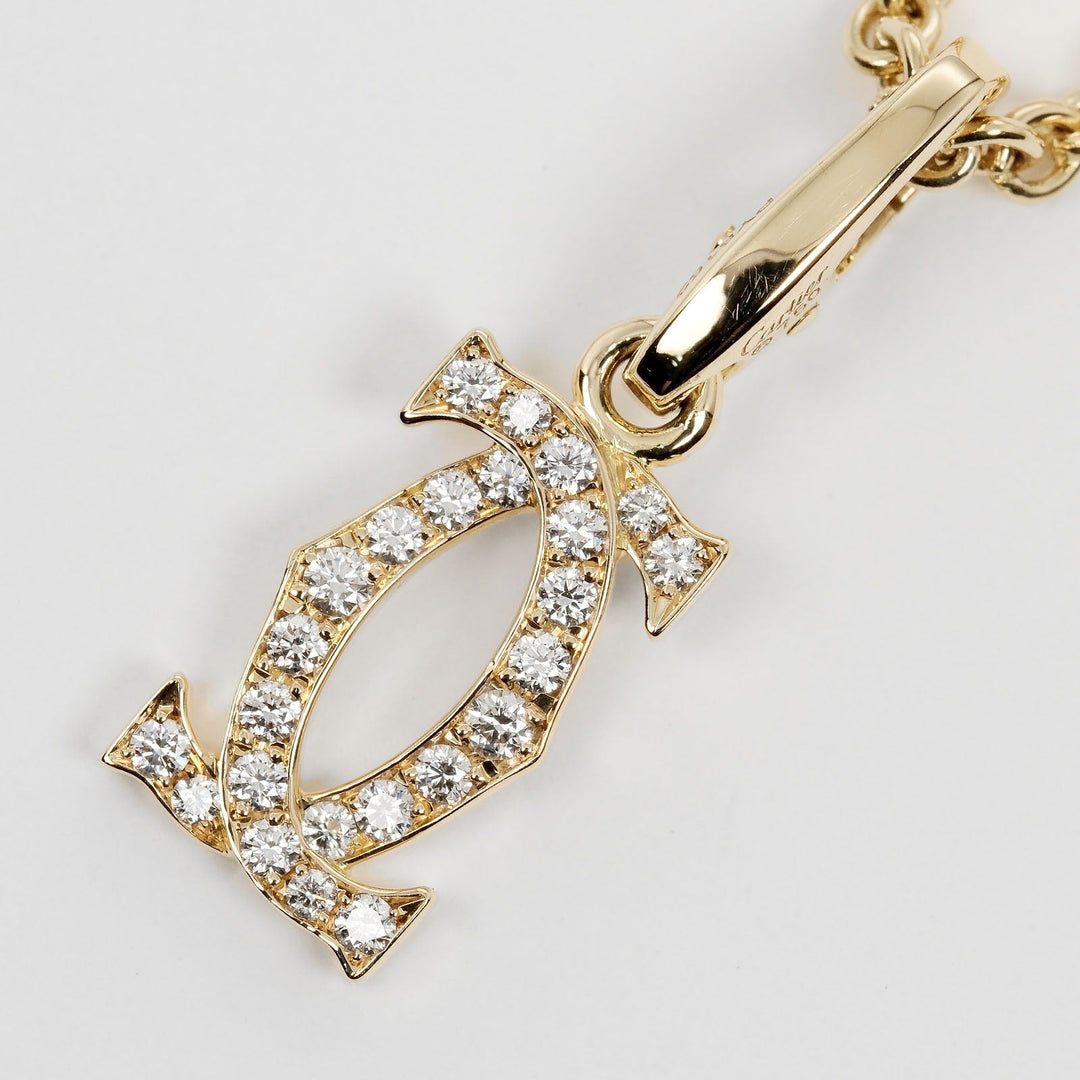 CARTIER Necklace K18 Yellow Gold, Diamond gold 2C Charm Women Used Authentic