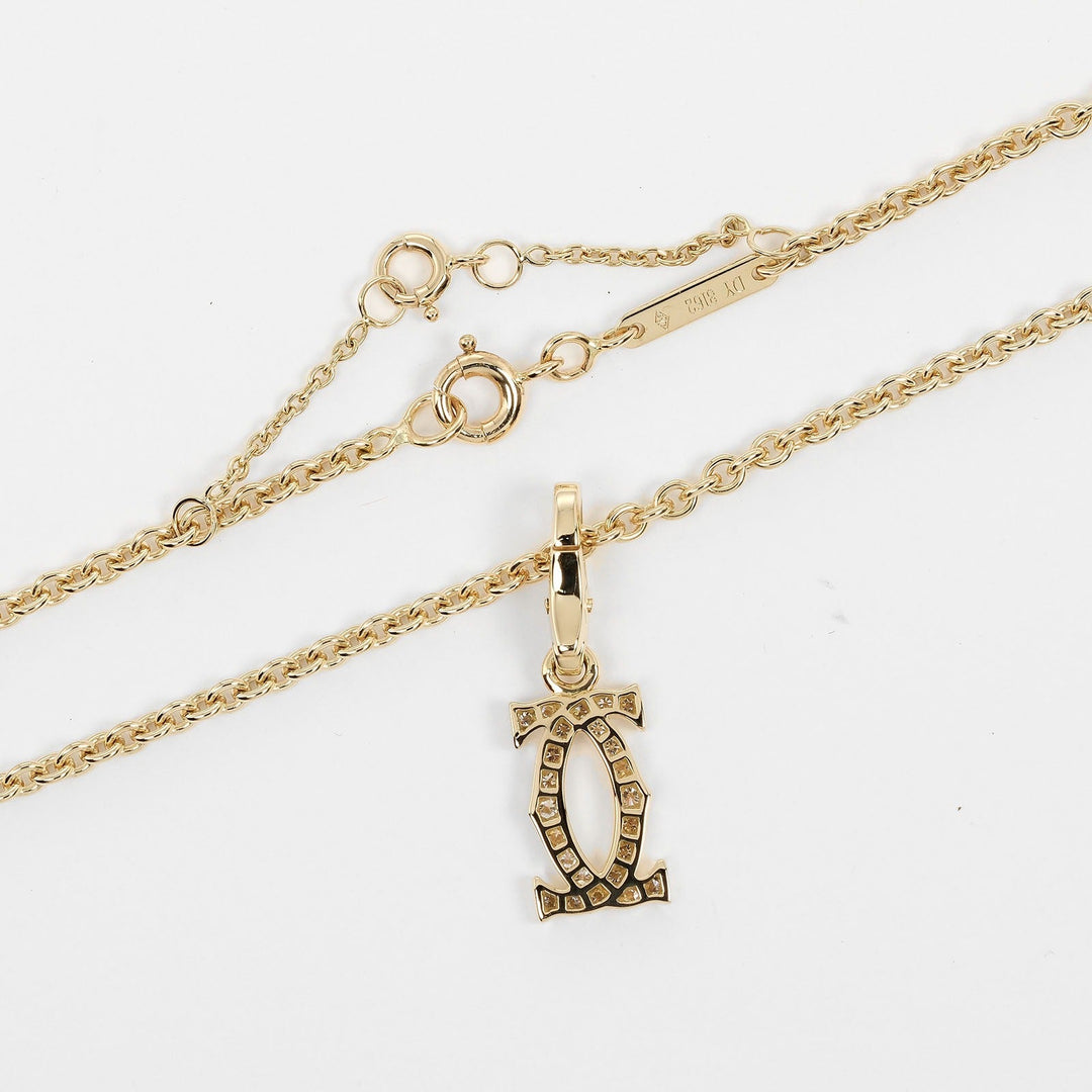 CARTIER Necklace K18 Yellow Gold, Diamond gold 2C Charm Women Used Authentic