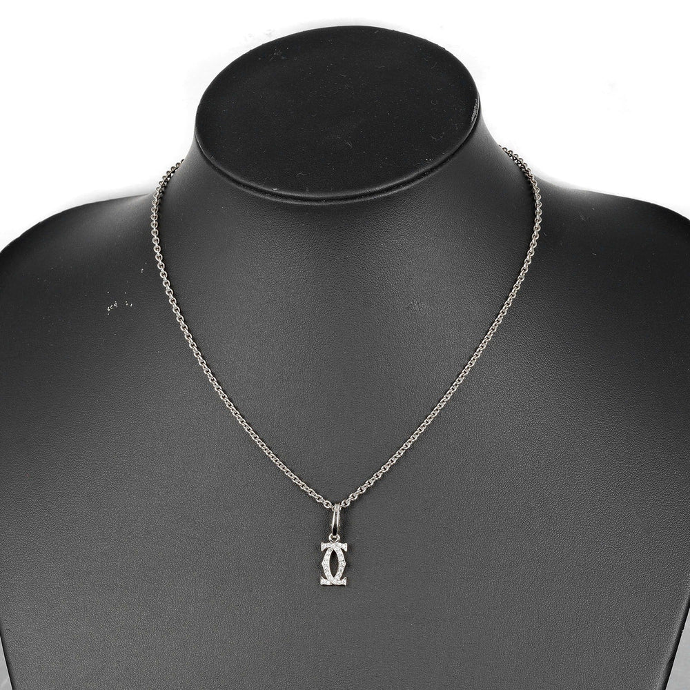 CARTIER Necklace K18 White Gold, Diamond Silver 2C Charm Women Used Authentic