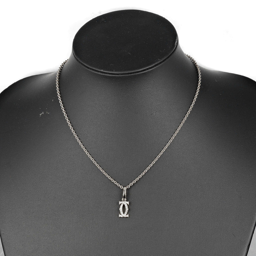 CARTIER Necklace K18 White Gold, Diamond Silver 2C Charm Women Used Authentic