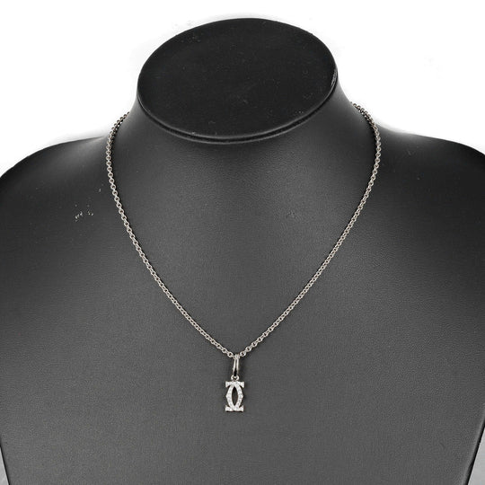 CARTIER Necklace K18 White Gold, Diamond Silver 2C Charm Women Used Authentic