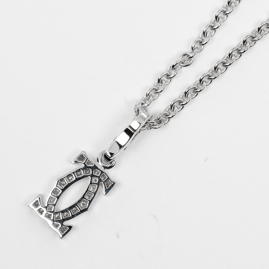 CARTIER Necklace K18 White Gold, Diamond Silver 2C Charm Women Used Authentic