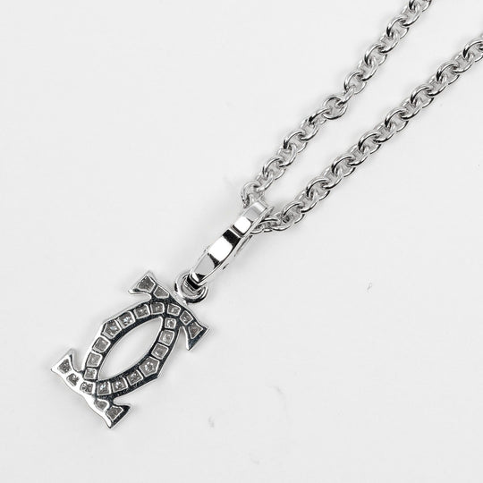 CARTIER Necklace K18 White Gold, Diamond Silver 2C Charm Women Used Authentic
