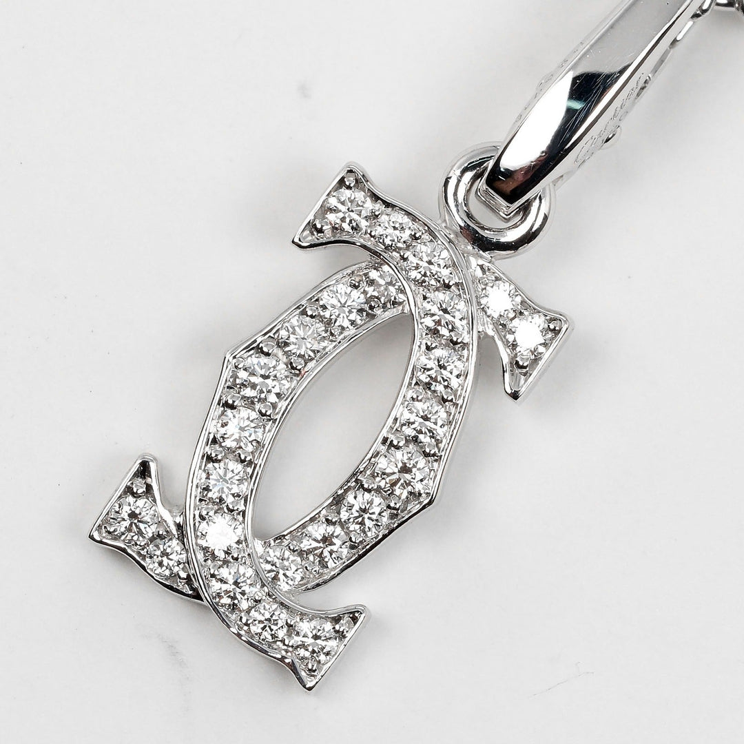 CARTIER Necklace K18 White Gold, Diamond Silver 2C Charm Women Used Authentic
