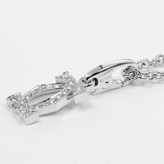 CARTIER Necklace K18 White Gold, Diamond Silver 2C Charm Women Used Authentic