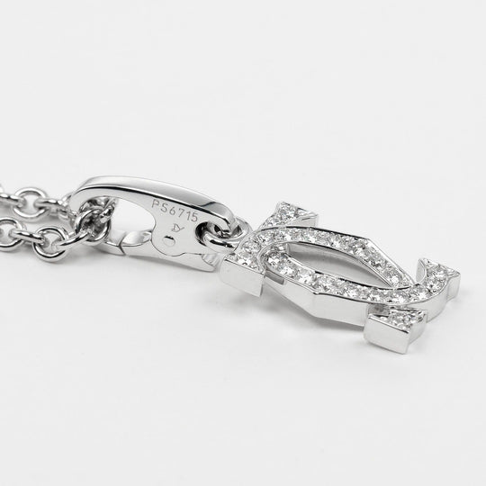 CARTIER Necklace K18 White Gold, Diamond Silver 2C Charm Women Used Authentic