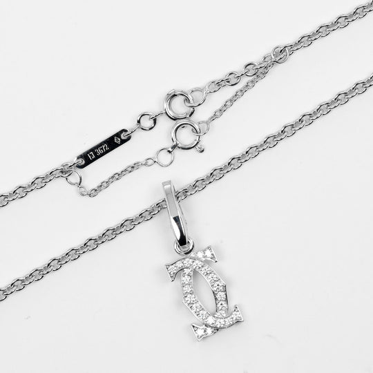 CARTIER Necklace K18 White Gold, Diamond Silver 2C Charm Women Used Authentic