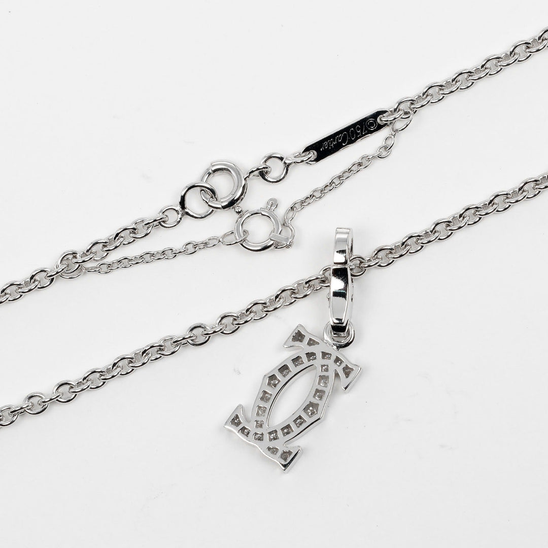 CARTIER Necklace K18 White Gold, Diamond Silver 2C Charm Women Used Authentic