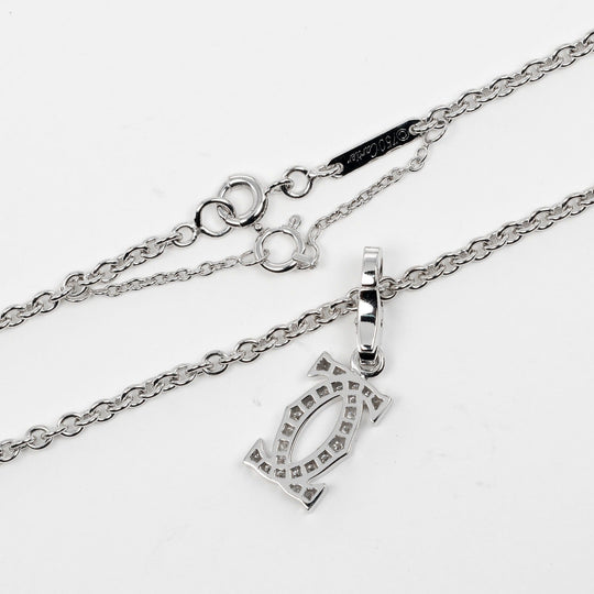 CARTIER Necklace K18 White Gold, Diamond Silver 2C Charm Women Used Authentic