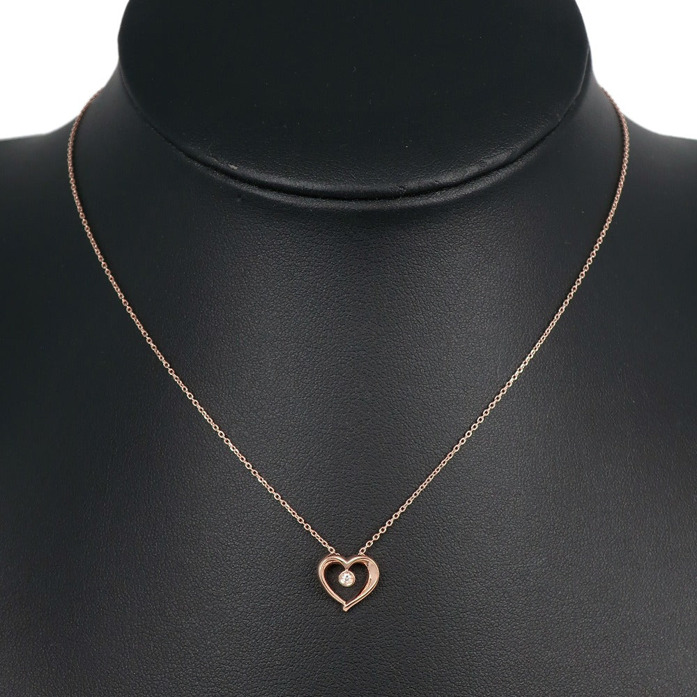 STAR JEWELRY Necklace K10 pink gold, diamond gold 1P diamond heart Women Used Authentic