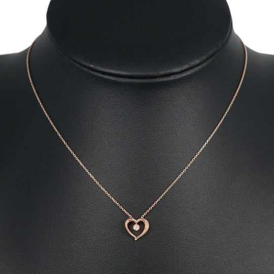 STAR JEWELRY Necklace K10 pink gold, diamond gold 1P diamond heart Women Used Authentic