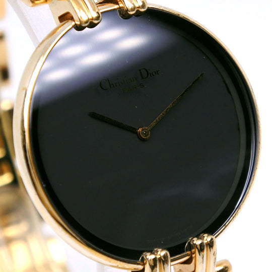 Dior Watches Quartz 47 154-2 Plated Gold gold Bagira black dial mens Used Authentic