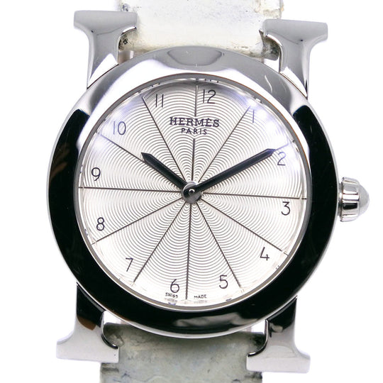 HERMES Watches Quartz HR1.210 Stainless Steel , Embossed Leather Silver H watch Silver dial Women Used Authentic