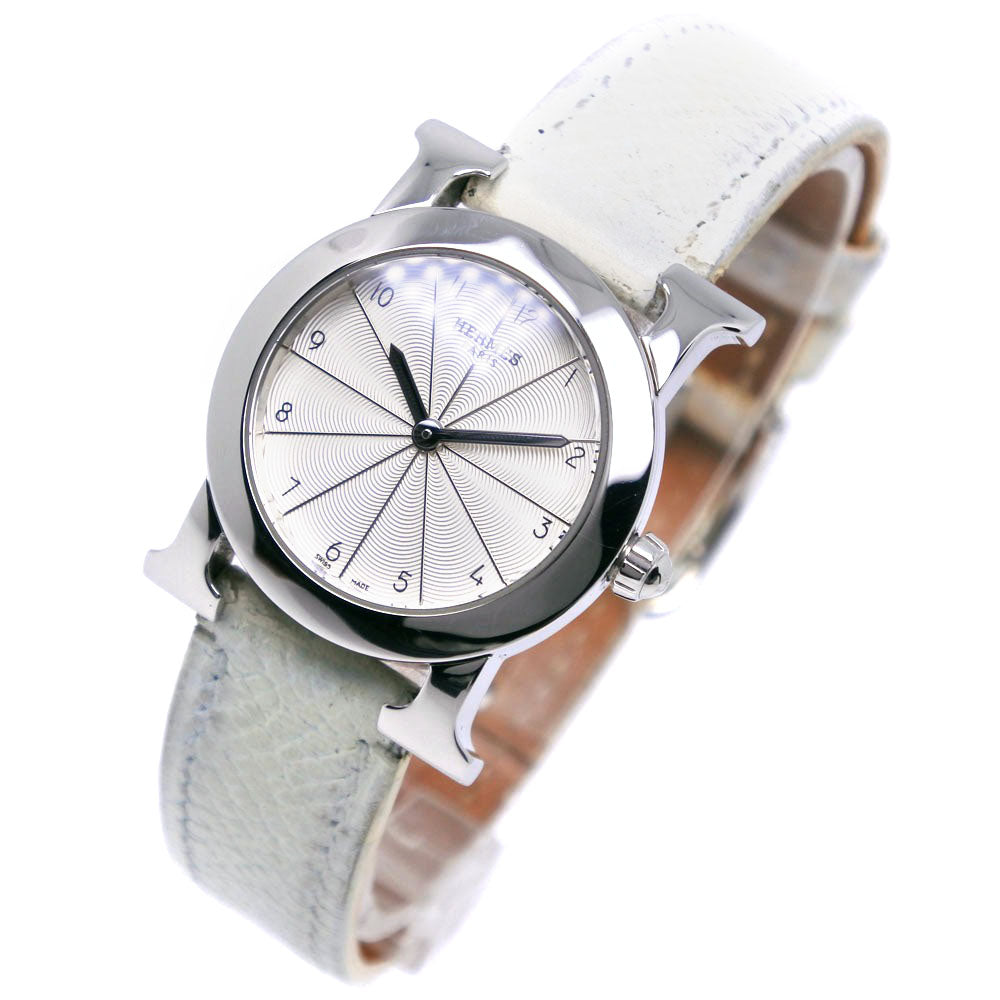 HERMES Watches Quartz HR1.210 Stainless Steel , Embossed Leather Silver H watch Silver dial Women Used Authentic