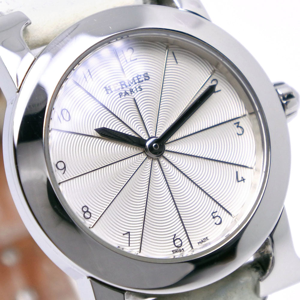 HERMES Watches Quartz HR1.210 Stainless Steel , Embossed Leather Silver H watch Silver dial Women Used Authentic