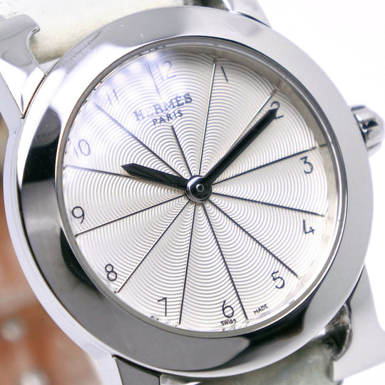 HERMES Watches Quartz HR1.210 Stainless Steel , Embossed Leather Silver H watch Silver dial Women Used Authentic
