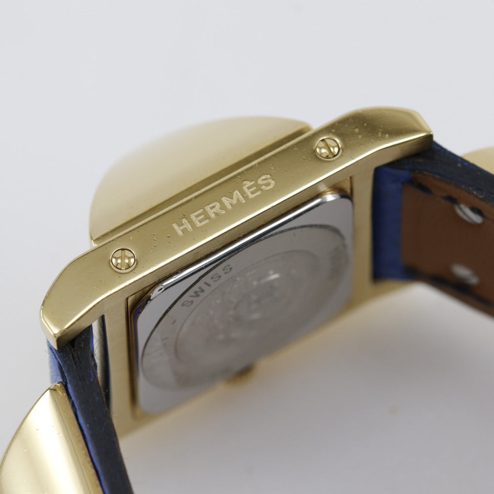 HERMES Watches Quartz Plated Gold, embossed leather gold Medor White dial Women Used Authentic