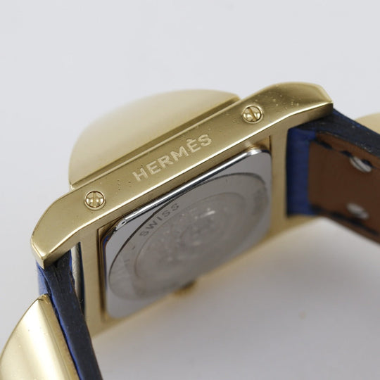 HERMES Watches Quartz Plated Gold, embossed leather gold Medor White dial Women Used Authentic
