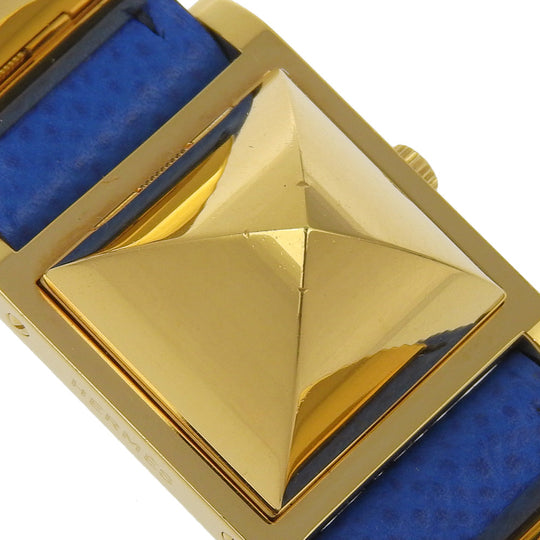 HERMES Watches Quartz Plated Gold, embossed leather gold Medor White dial Women Used Authentic