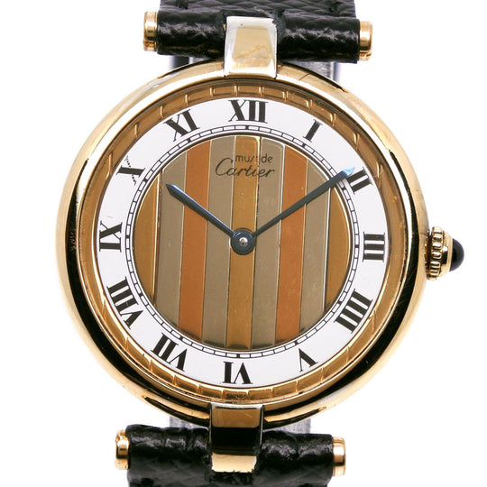 CARTIER Watches Quartz 590003 Silver925, embossed leather gold Trinity dial Mast Vendome LM White dial mens Used Authentic